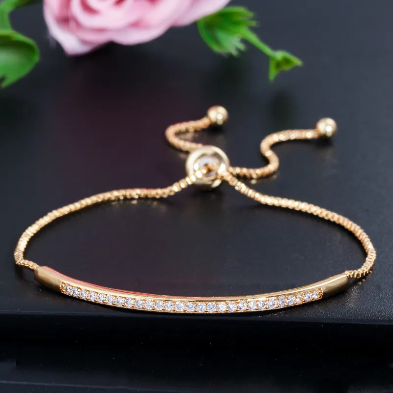 Adjustable Slider Bracelet With Cubic Zirconia Rose Gold Finish_voghion.com