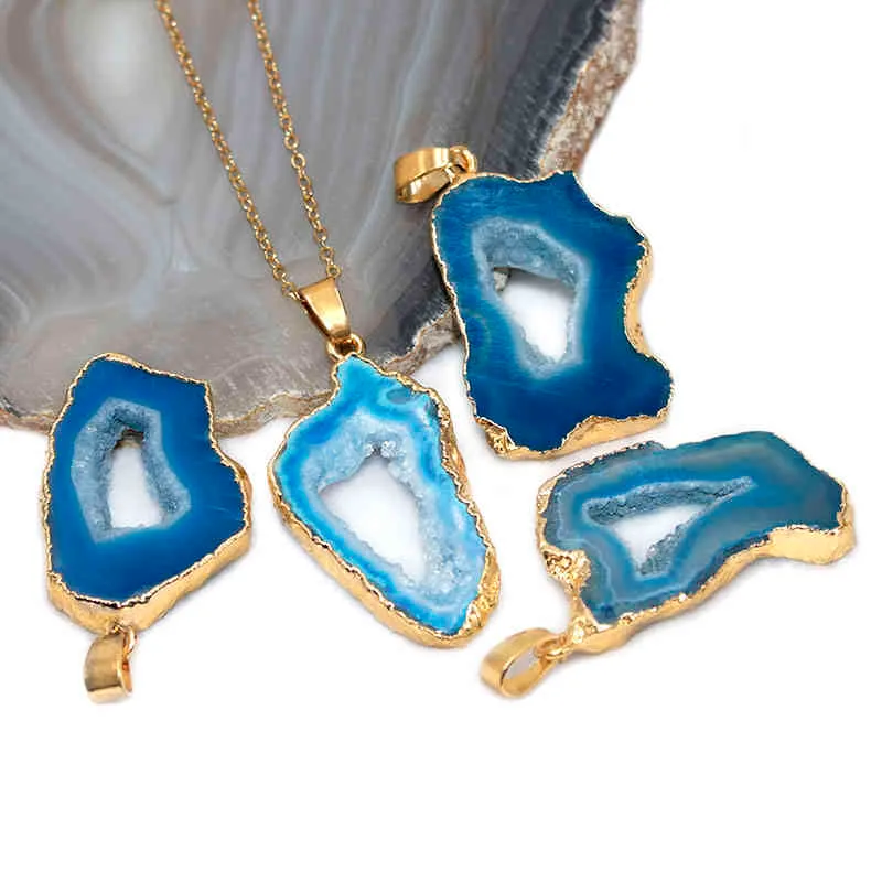 Natürlicher Geodo-Stenen-Hänger, Halskette, Heilkristall, Quarz, Reiki-Chakra-Schmuck für Frauen_voghion.com