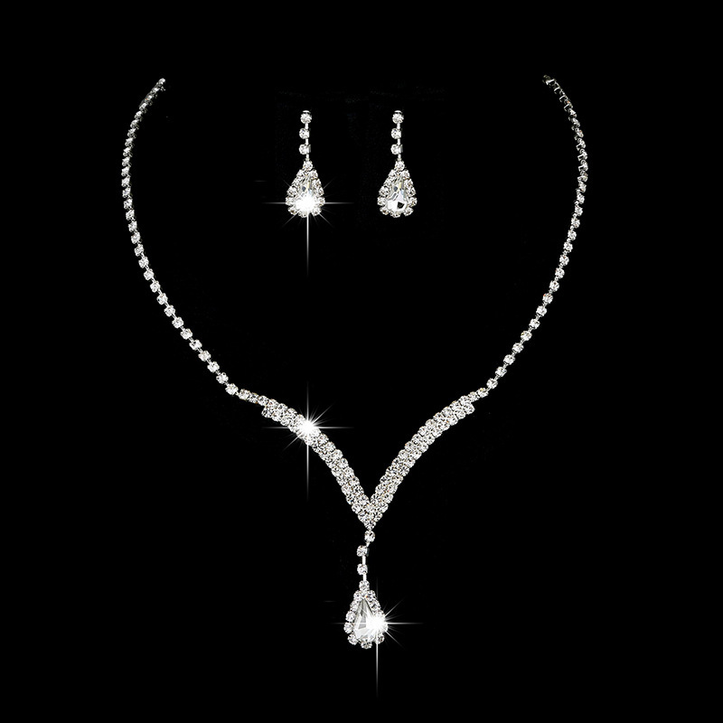 Bride And Girls Jewelry Diamond Necklace Earrings Earrings Wedding Jewelry Set_voghion.com