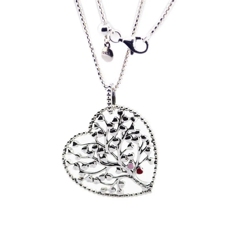 Collana con ciondolo a forma di cuore in smalto misto con albero dell'amore, per donna, in argento sterling, con catena di gioielli statement_voghion.com
