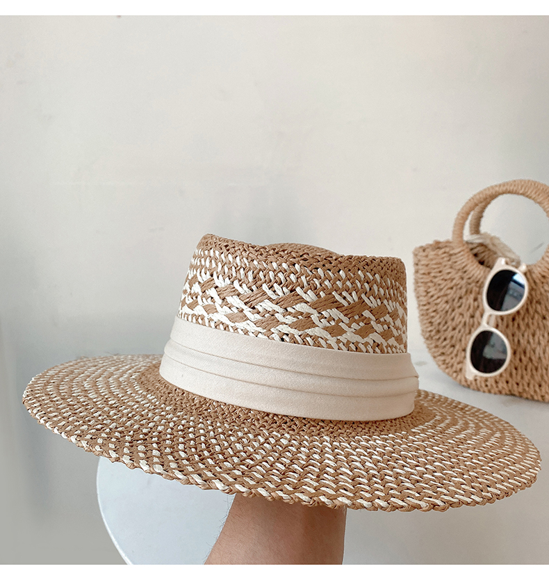 Lafite da donna, cappello da pescatore estivo con protezione solare flat top, foto da spiaggia, cappello in paglia intrecciata_voghion.com