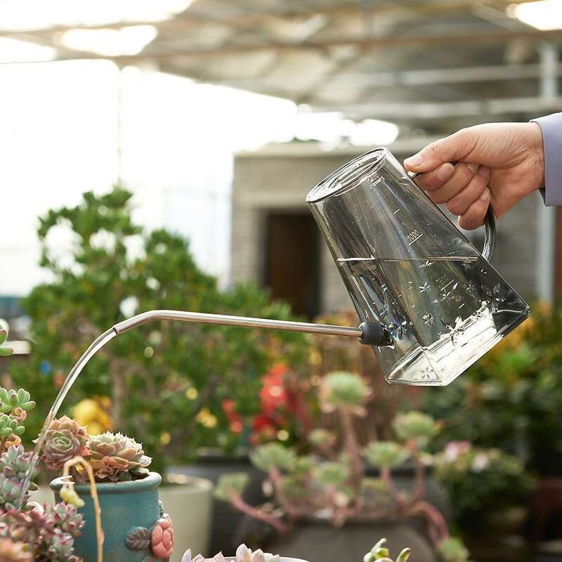 Ghiveci cu gură lungă din oțel inoxidabil pentru grădinărit de uz casnic, plante verzi, instrument de udat din plastic transparent, mare_voghion.com