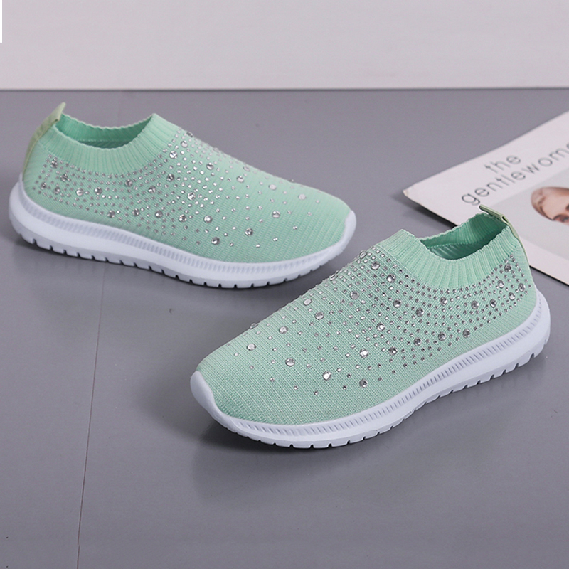 Sneakers donna in mesh con cristalli e suola morbida bianchi_voghion.com
