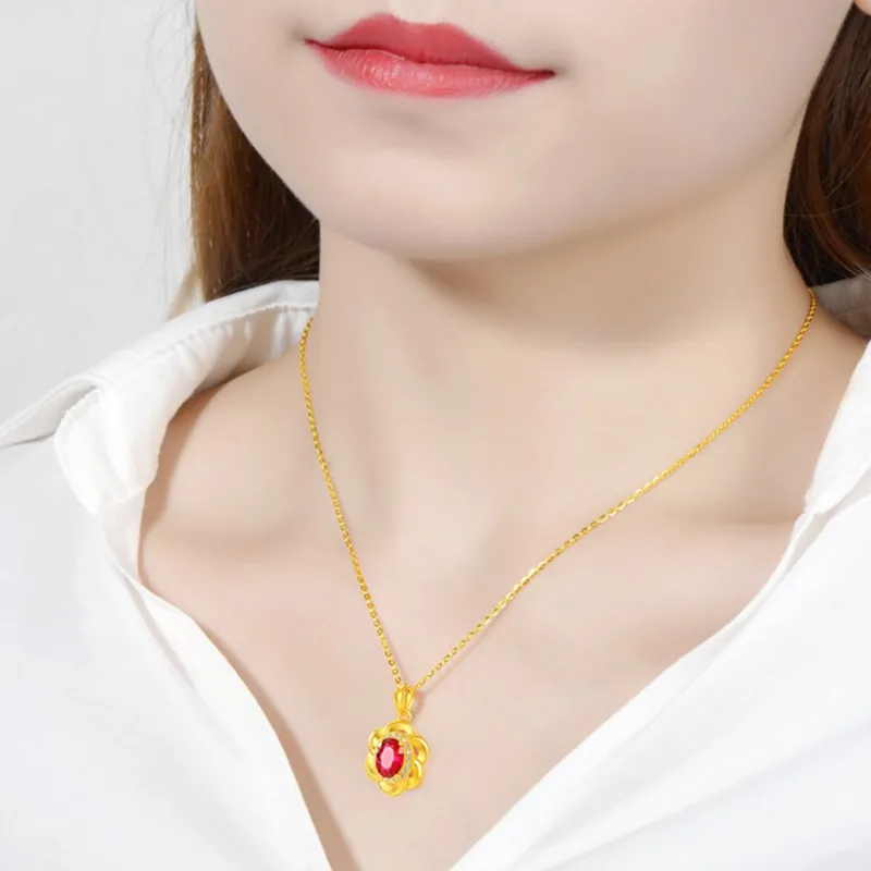 Collane con ciondolo rotante SUOWER Ametista Verde Tormalina Fiore Collana Moda Rosso Prugna A Forma di Fiore_voghion.com