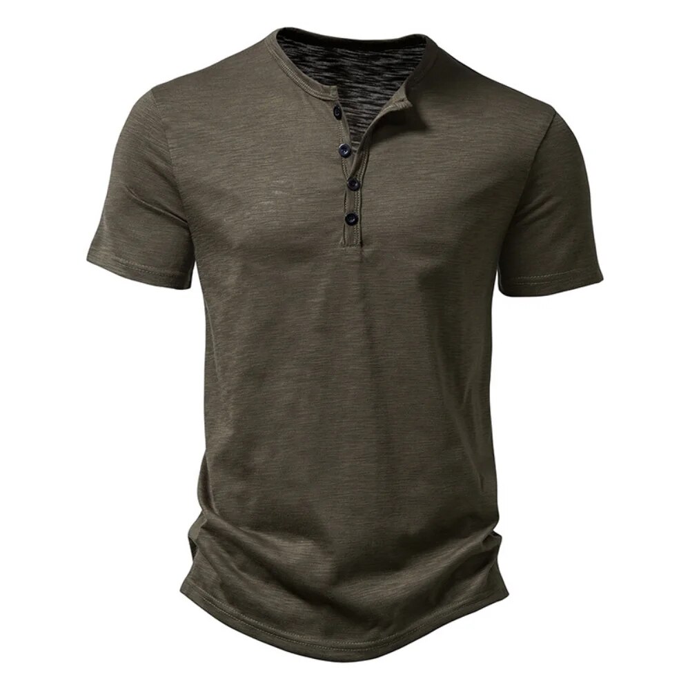 Camisa de manga corta informal de Color sólido con cuello Henley para hombre, Polo, camisetas de alta calidad para hombre_voghion.com
