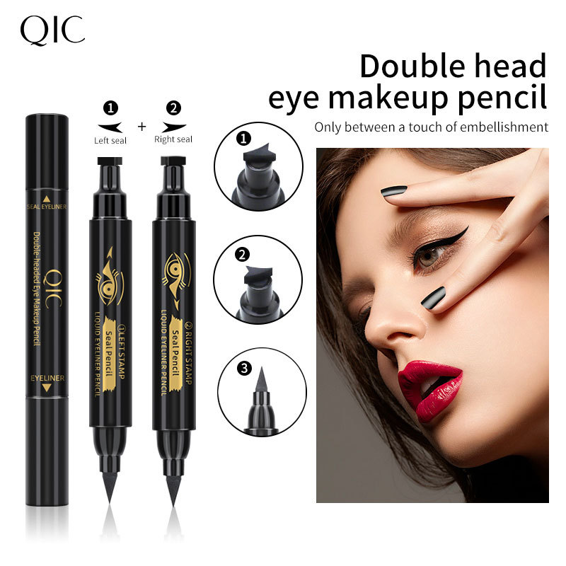 Double dual-use left right machine liquid set sweat proof and non dizzy double head seal eyeliner pen color makeup_voghion.com