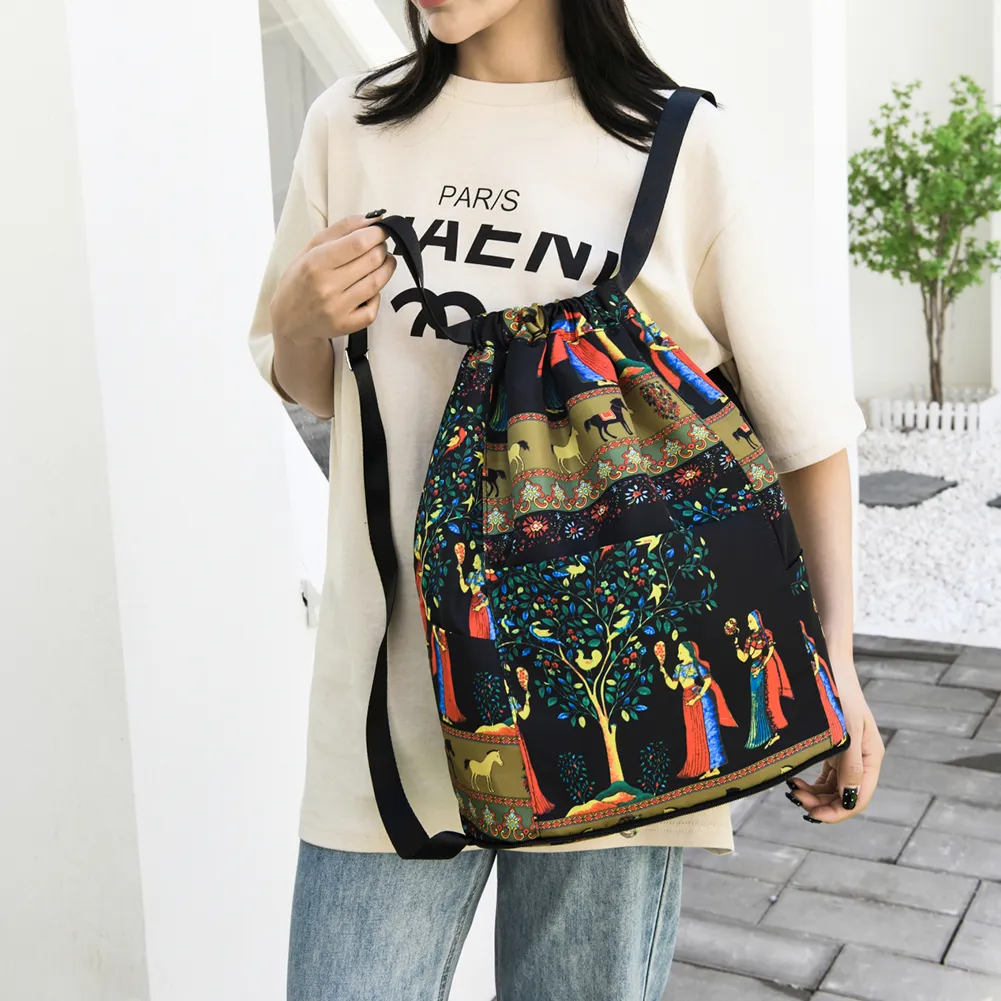 Drawstring Casual Waterproof Unisex Sports Double Shoulder Backpack Gym Dry-wet Separation Schoolbag Laptop Bookbag_voghion.com