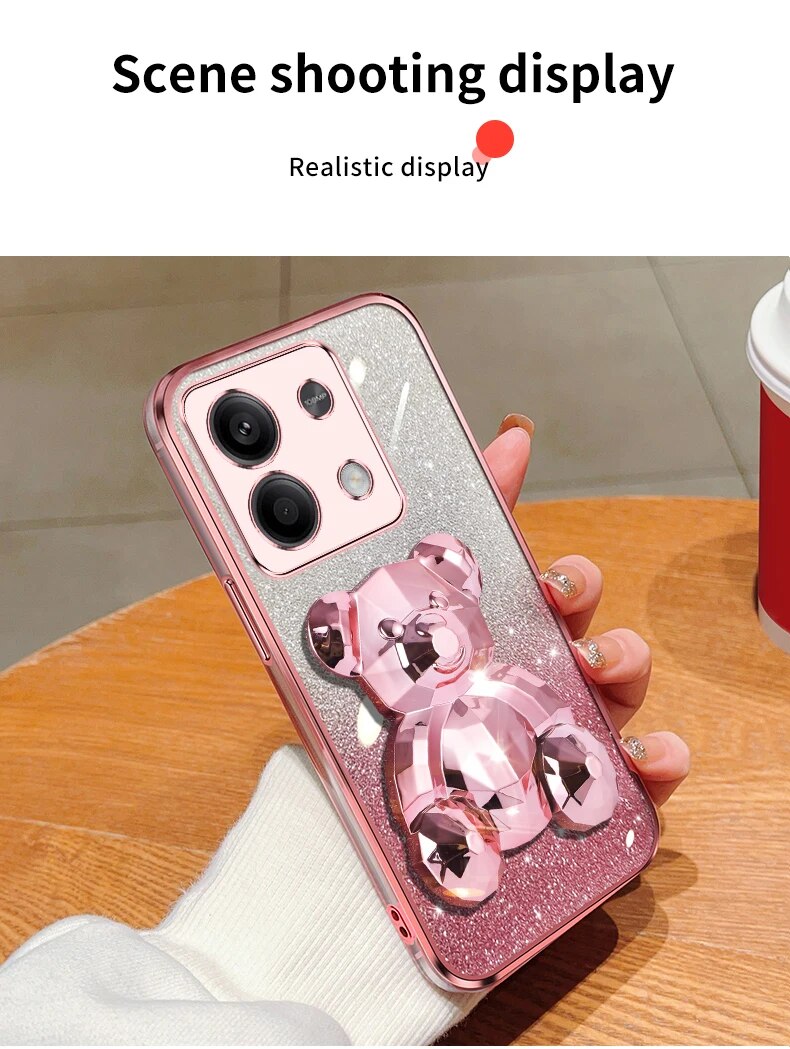 note13 pro Glitter Plating Bear Holder Case On For Xiaomi Redmi Note Pro note13pro redmi 13C 4G 5G Stand Cover note 13_voghion.com