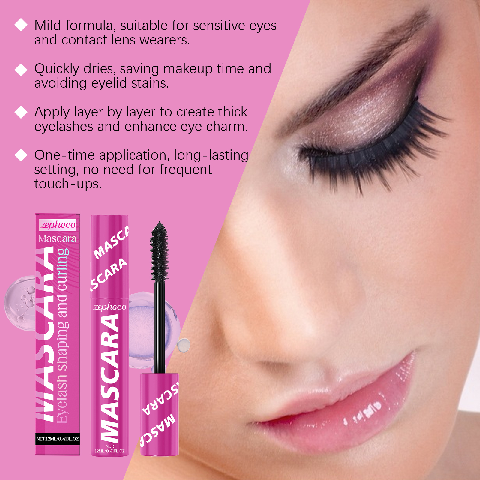 Zephoco Volumizing Mascara, Natural Long-lasting Party Mascara_voghion.com