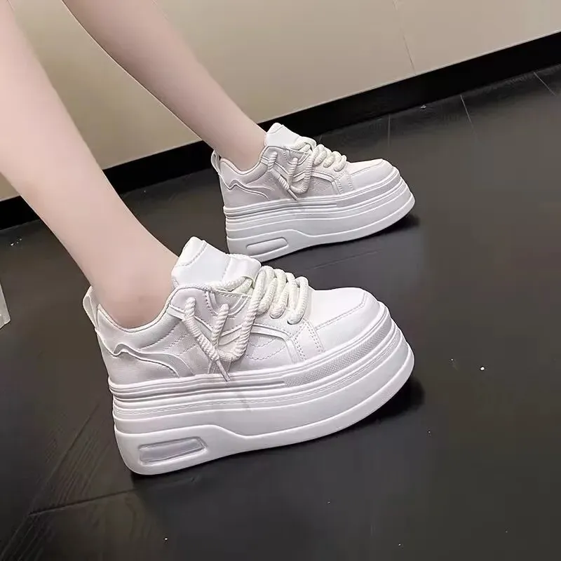 Matsu Semelle épaisse Bout rond Papa Augmenter la hauteur Confort Sofess Loisirs Tendance rétro Polyvalent Chaussures de planche à la mode_voghion.com
