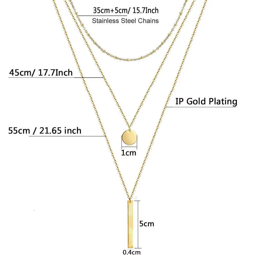 Collane Sterling Sier Semplice Collana a tre strati Ciondolo a barra lunga lucida Regali di nozze per donne Accessori squisiti_voghion.com