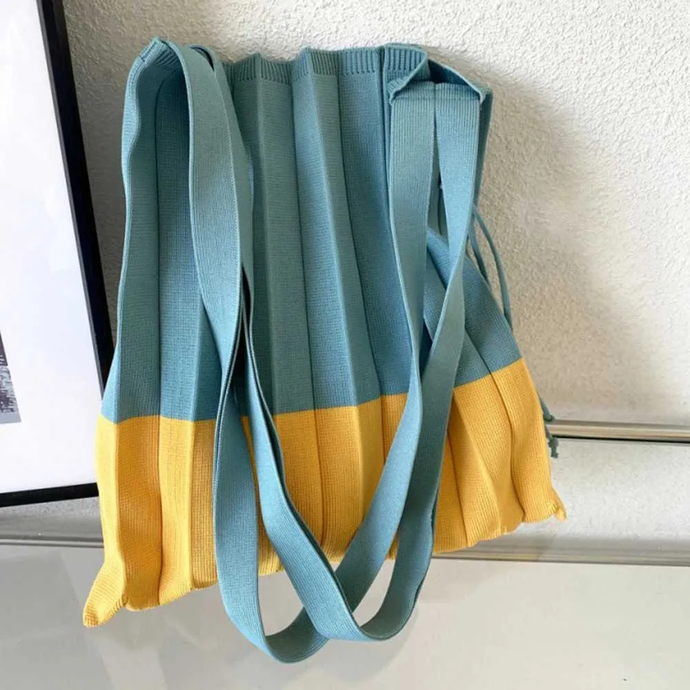 Gestrickte, faltbare Aufbewahrung, große Kapazität, wiederverwendbar, umweltfreundlich, faltbare Einkaufshandtasche Y241011_voghion.com
