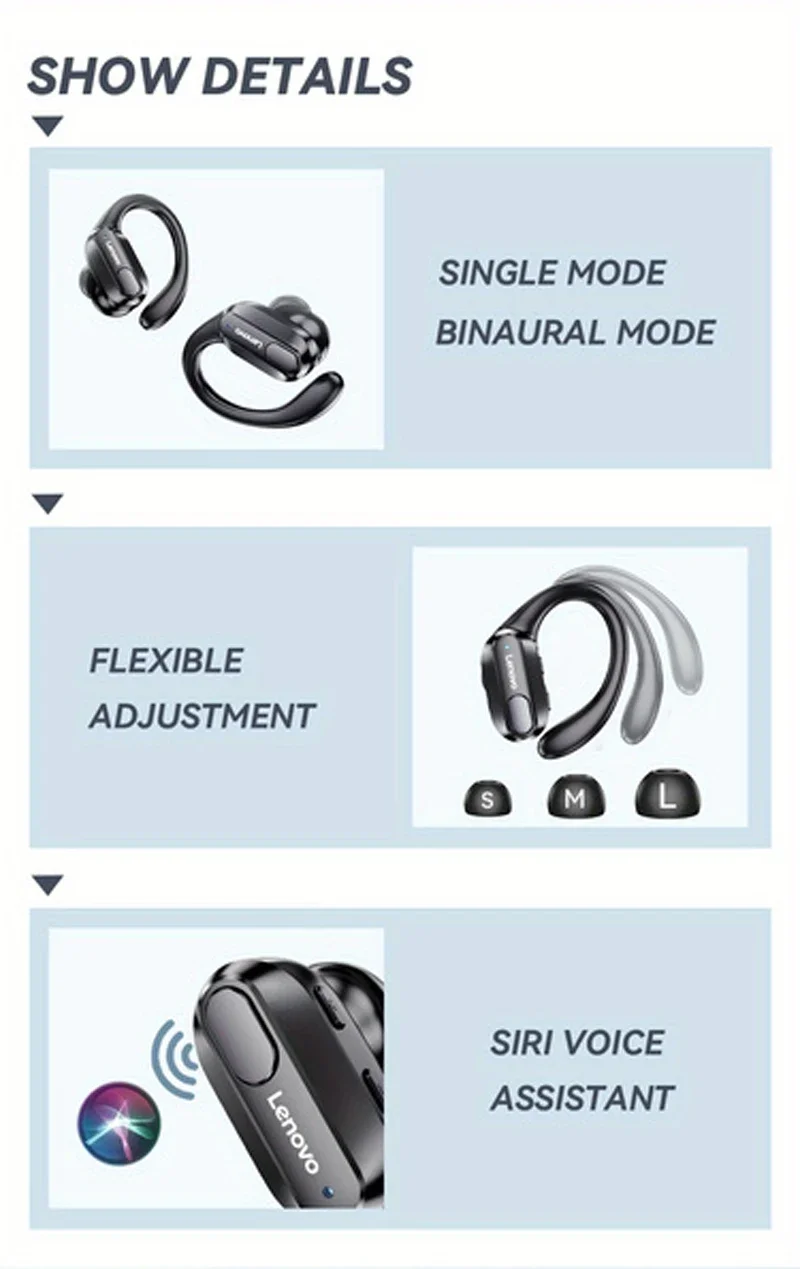 Lenovo Xt80 True Wireless Bluetooth Earphones With Mic And Earhooks_voghion.com