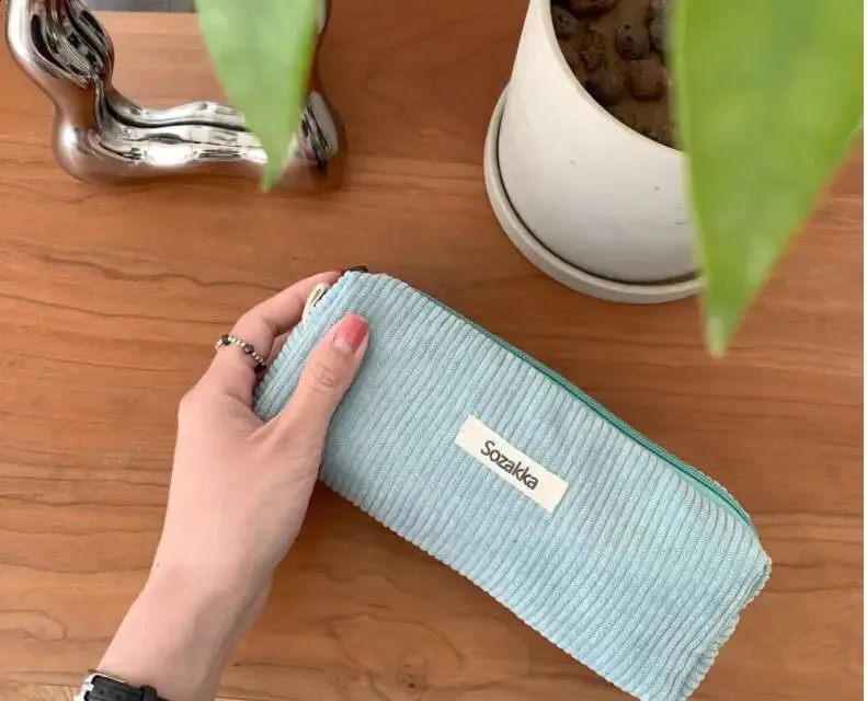 Große Kosmetiktasche aus Cordstoff für Damen, Reisetasche für Lippenstift, Organizer, Reißverschluss, Clutch, Handy-Geldbörse_voghion.com