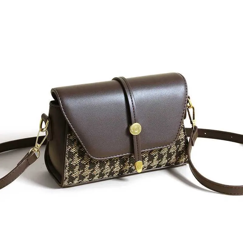 2024 Novas Mulheres Tote Canvas Splicing Couro Pequeno Quadrado Premium Qianniao Grid Bolsa de Axila Único Ombro Crossbody_voghion.com