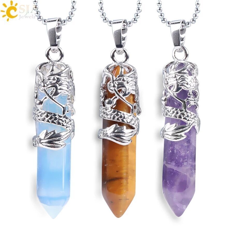 Vendite calde Collana di cristallo di rocca Collane a farfalla Pietra naturale Ametiste Quarzo trasparente Occhio di tigre Pendenti Catena in acciaio inossidabile_voghion.com