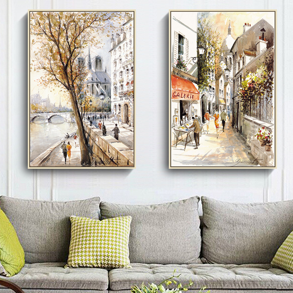 Zimmer Modernes Wohnen minimalistisch Spray Aquarell Straßenansicht Hotel Schaufenster Haus Dekoration Foyer hängen Schmerz_voghion.com