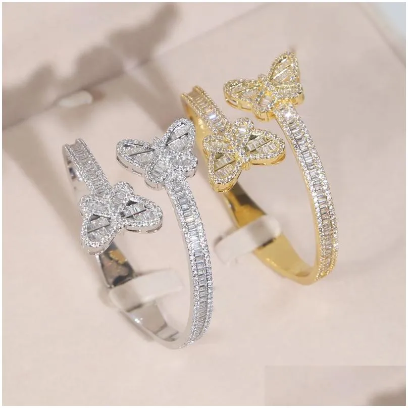 Bracelets à breloques Hip Hop Punk Bling Cz Pavé Papillon Réglable Bracelet Ouvert Bracelet Pour Femmes Mariage Glace À La Main_voghion.com