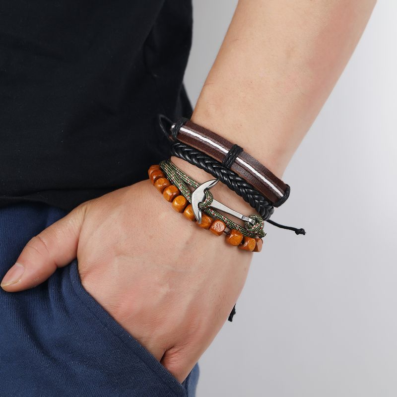 Semplice abito fai da te in pelle di mucca intrecciata da uomo e da donna multistrato combinazione Bracciale accessori_voghion.com