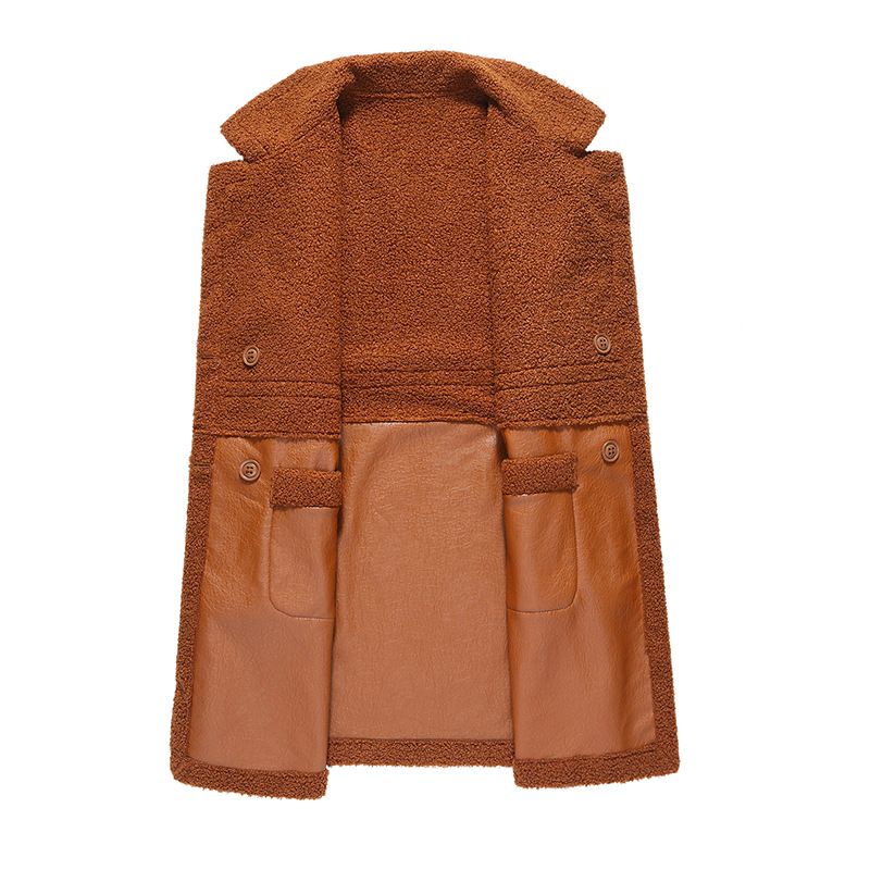 Moda feminina pele um com veet grosso terno colarinho usar solto gordura mais casaco de couro em ambos os lados_voghion.com