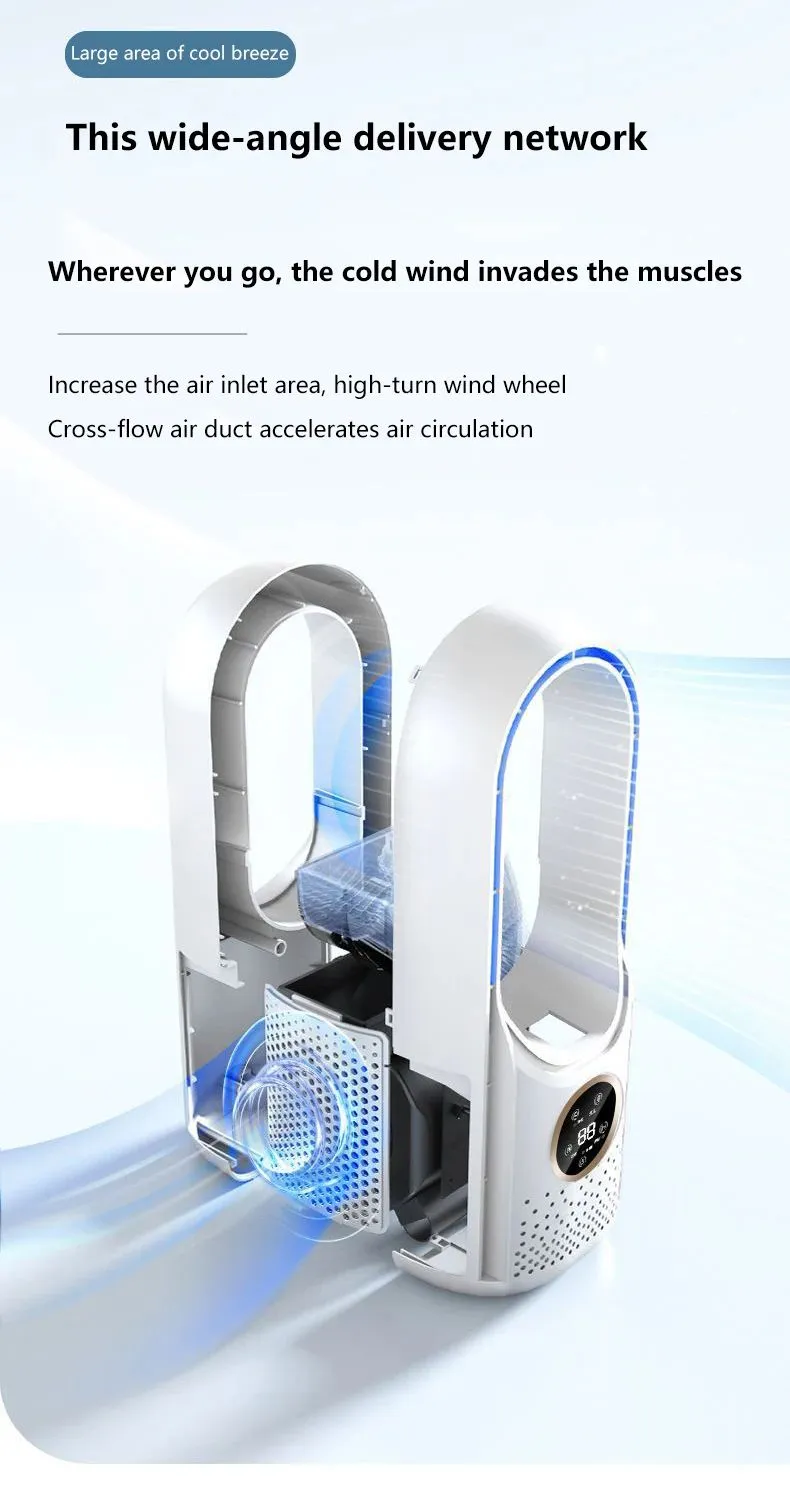 Portable USB Cooler Leafless Electric 6 Speed Silent Timer Air Conditioner Cooling Humidifier Conditioning Fan_voghion.com