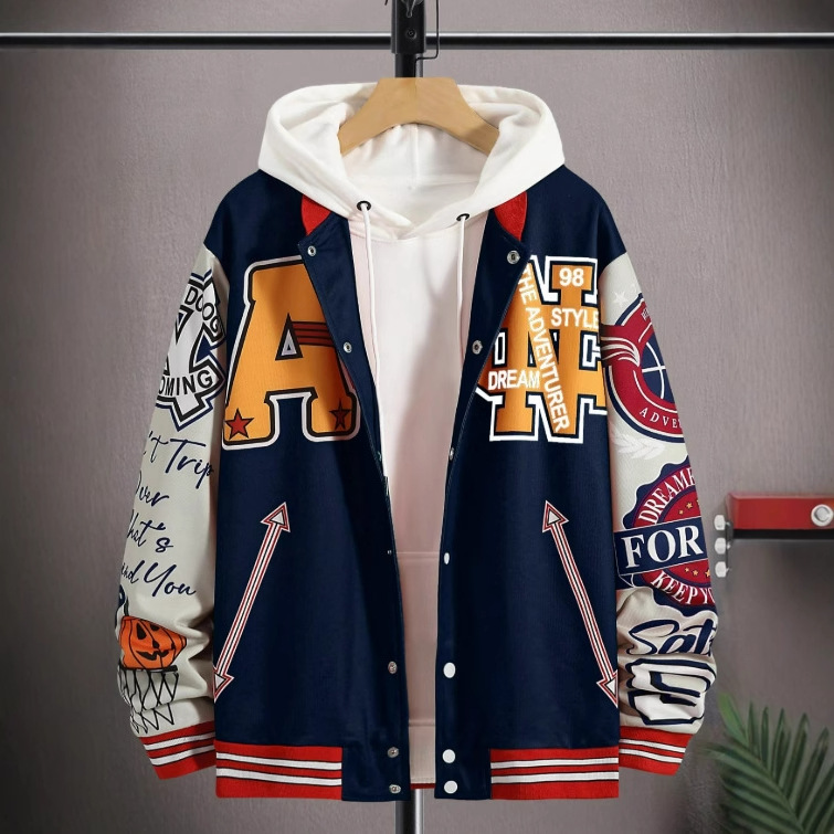 Men’s Streetwear Baseball Jacket – Stand Collar Loose Fit (S-XXL) | Digital Print & Lightweight