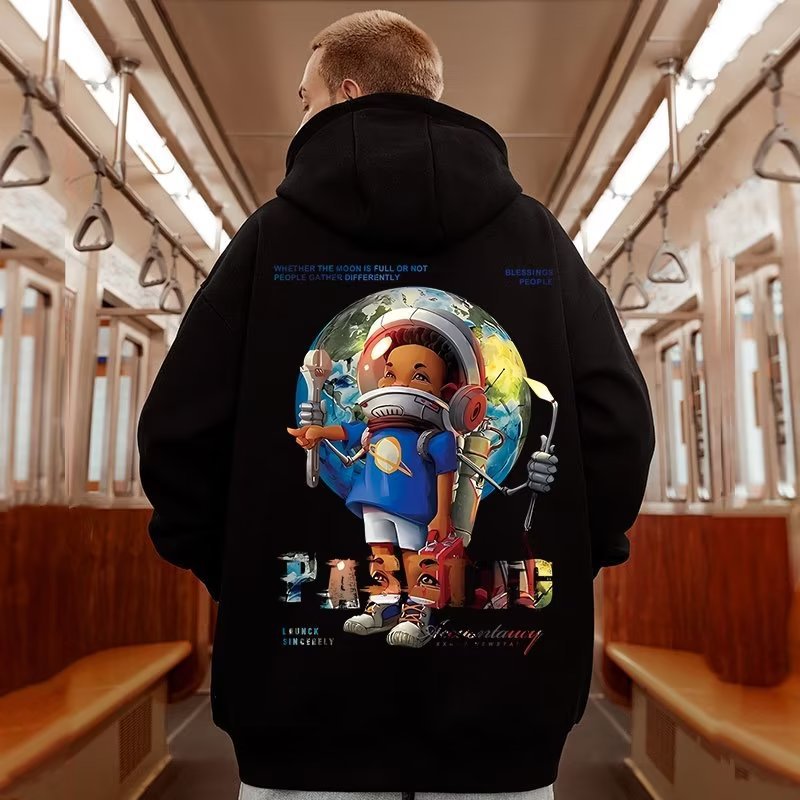 Felpa oversize uomo hip-hop streetwear nero pullover di tendenza_voghion.com