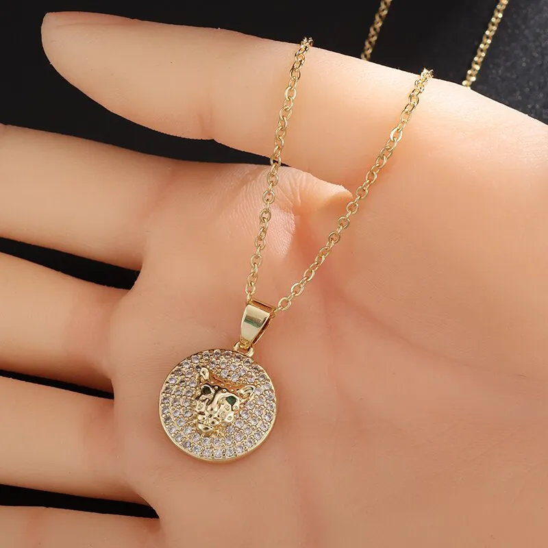 Chain Fahion High Quality Cubic Zirconia Leopard Head Pendant Necklace Women Girl Gold Color Charm Party Jewelry_voghion.com
