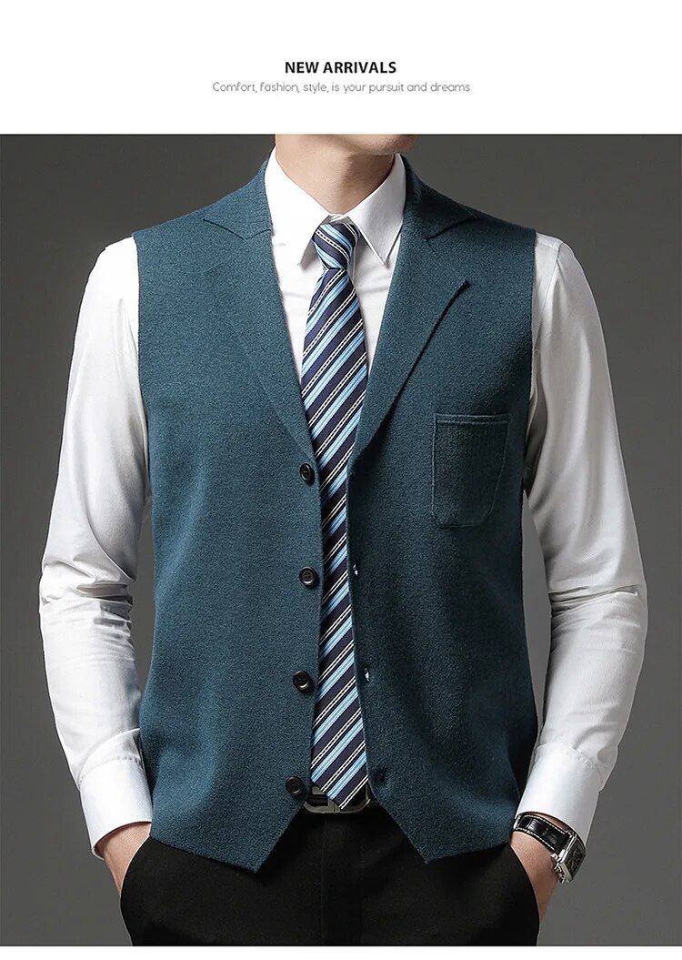 Level 4 Super Anti-pilling Top Grade Pleuche New Autum Lapel Fashion Brand Knit Cardigan Casual Korean Sweater Vest_voghion.com