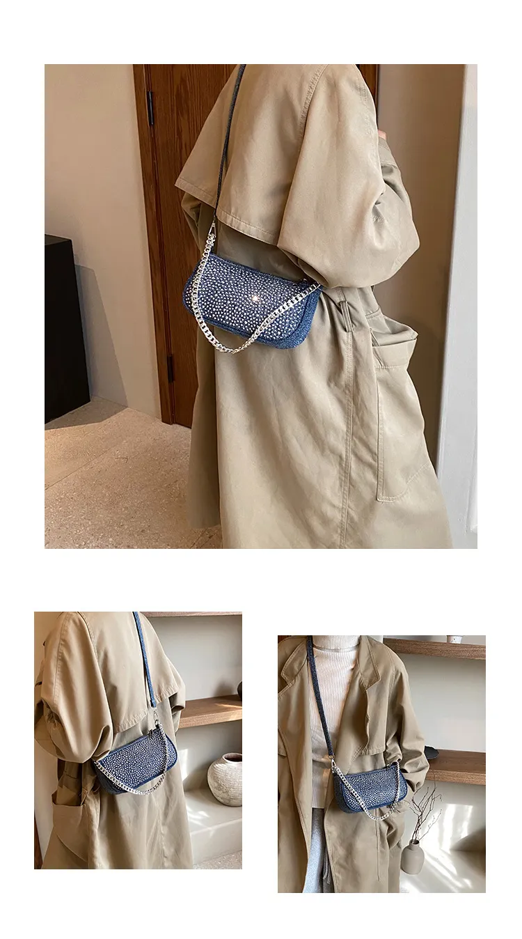 Koreanische Casual Denim Umhängetaschen Für Frauen Designer Handtaschen Und Geldbörsen 2024 Neue Pailletten Y2K Unterarm_voghion.com