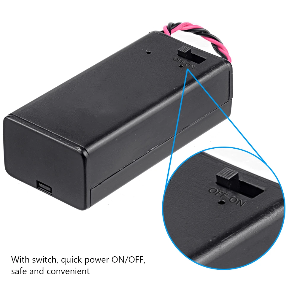 10pcs 9V Power Battery Box 6f22 Battery Base 9V With Switch And Cover Square Battery Base With Red And Black Wire Battery Box_voghion.com