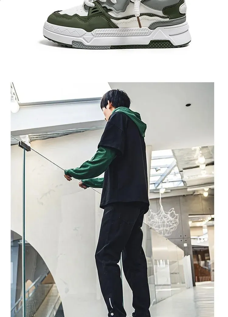 Trend chleb tkany koronkowy patchwork street hip-hop krótkie grube męskie buty sportowe 241007_voghion.com