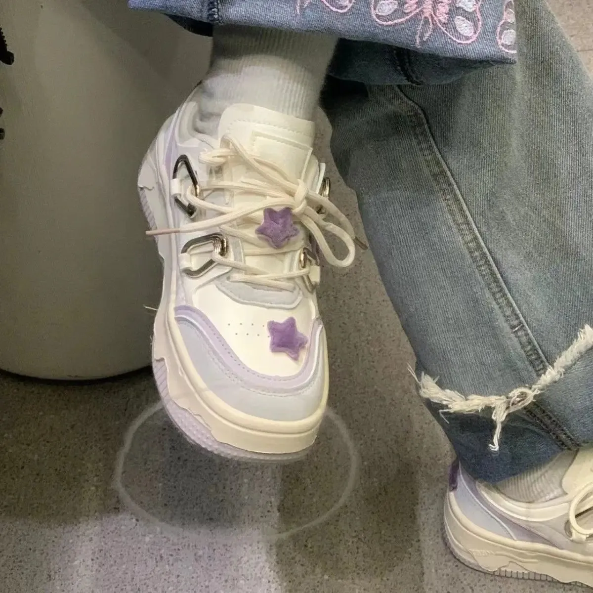 Sneakers con plateau viola da donna, scarpe kawaii, casual, vintage, sportive, da tennis, da donna, piatte, coreane, carine, vulcanizzate_voghion.com