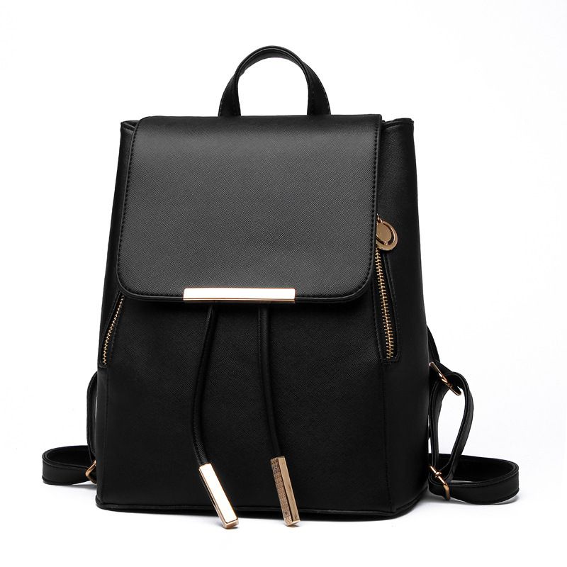 2023 Klassischer Pendler-Reise-Textur-Eisenrand-Doppelreißverschluss-Kordelzug-Flip-PU-Damenrucksack_voghion.com