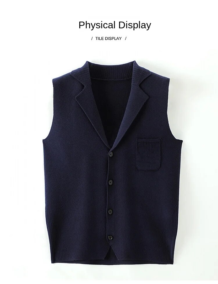 Level 4 Super Anti-pilling Top Grade Pleuche New Autum Lapel Fashion Brand Knit Cardigan Casual Korean Sweater Vest_voghion.com
