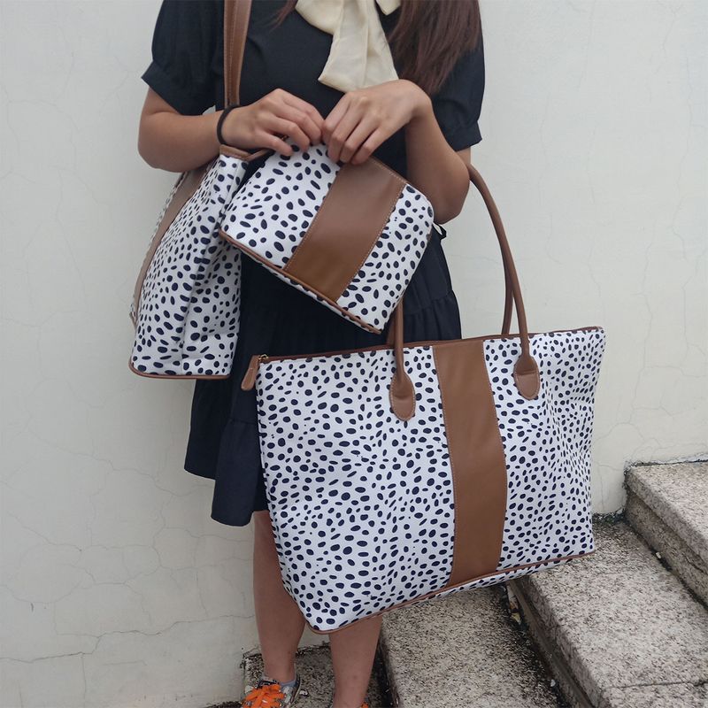 Große Kapazität, schwarze, leuchtende Leopardenmuster, dreiteilige Reisetasche, modische Urlaubsgepäcktasche, tragbare_voghion.com