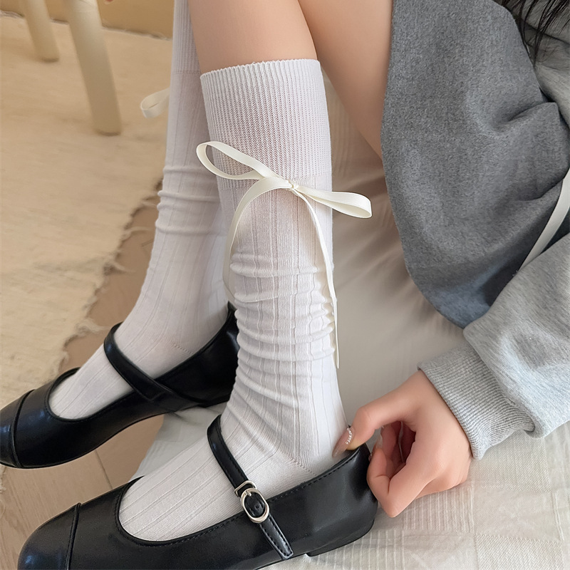 Calzini lunghi da donna in cotone stile JK estivo 2025, con nastro a coste larghe, nuovi, insacchettati_voghion.com