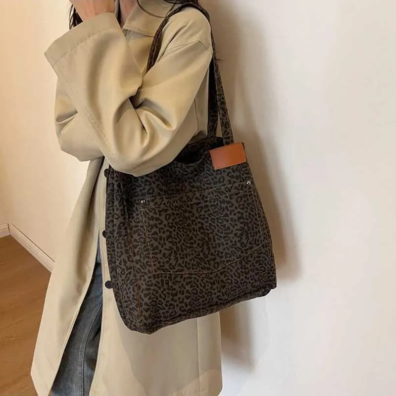Handtasche mit Leopardenmuster, Retro-Canvas, große Kapazität, Einkaufstasche Y241026_voghion.com