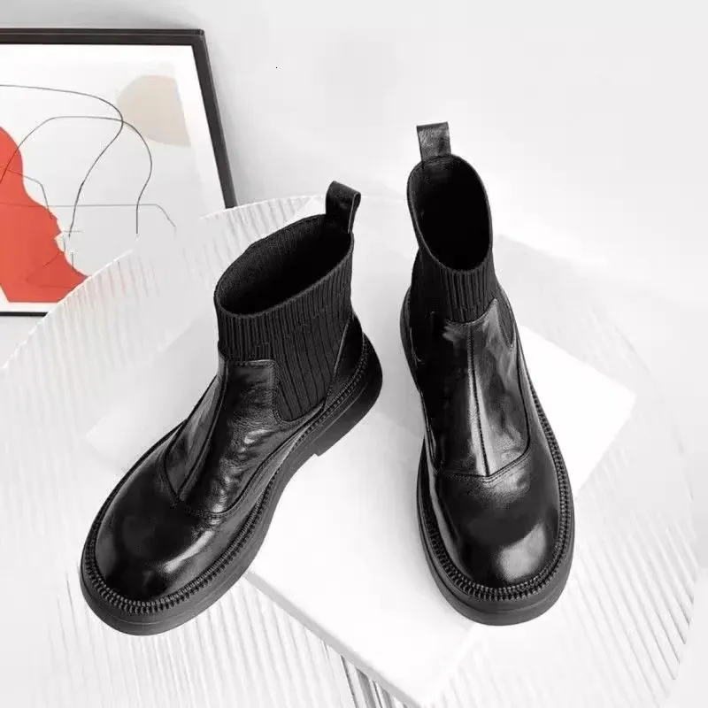 Stickade ankelboots i läder för kvinnor eleganta vinterkängor_voghion.com