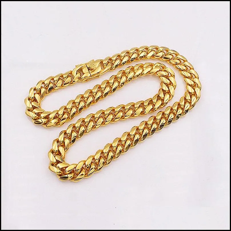 Chaînes Collier chaîne cubaine pour hommes Bijoux en acier inoxydable Maillon gourmette Hip Hop hautement poli Fermoirs de sécurité doubles estampillés_voghion.com
