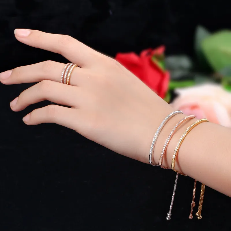 Adjustable Slider Bracelet With Cubic Zirconia Rose Gold Finish_voghion.com