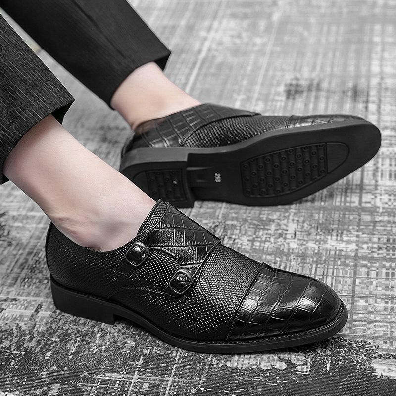 Herenschoenen dubbele gesp grote maat zakelijke casual leren heren zwarte formele ing monk schoenen_voghion.com
