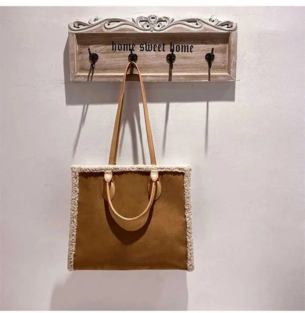 Lammwolle mit Beutel Nischendesign Sinnvolle Textur Große Kapazität Plüschhandtasche Lässige Mode Einzelne Schultertasche_voghion.com