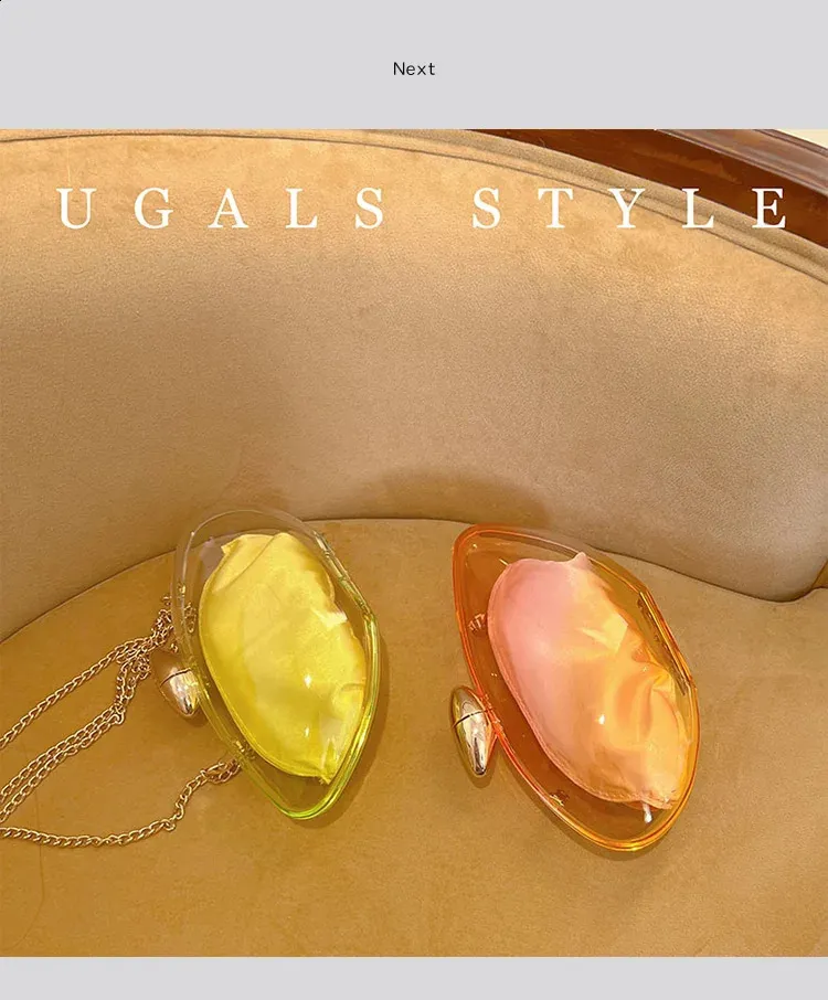 Borsa a mano a forma di conchiglia in acrilico, oro, argento, blu, da sera, da donna, carina, in metallo lucido, all'ingrosso 240907_voghion.com