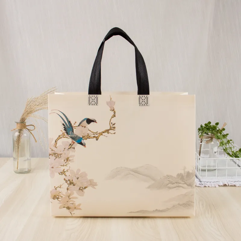 Non-woven Shopping Eco Large Capacity Portable Storage Pouch Flower Bird Print Handbag Reusable Foldable Shoulder Bag_voghion.com