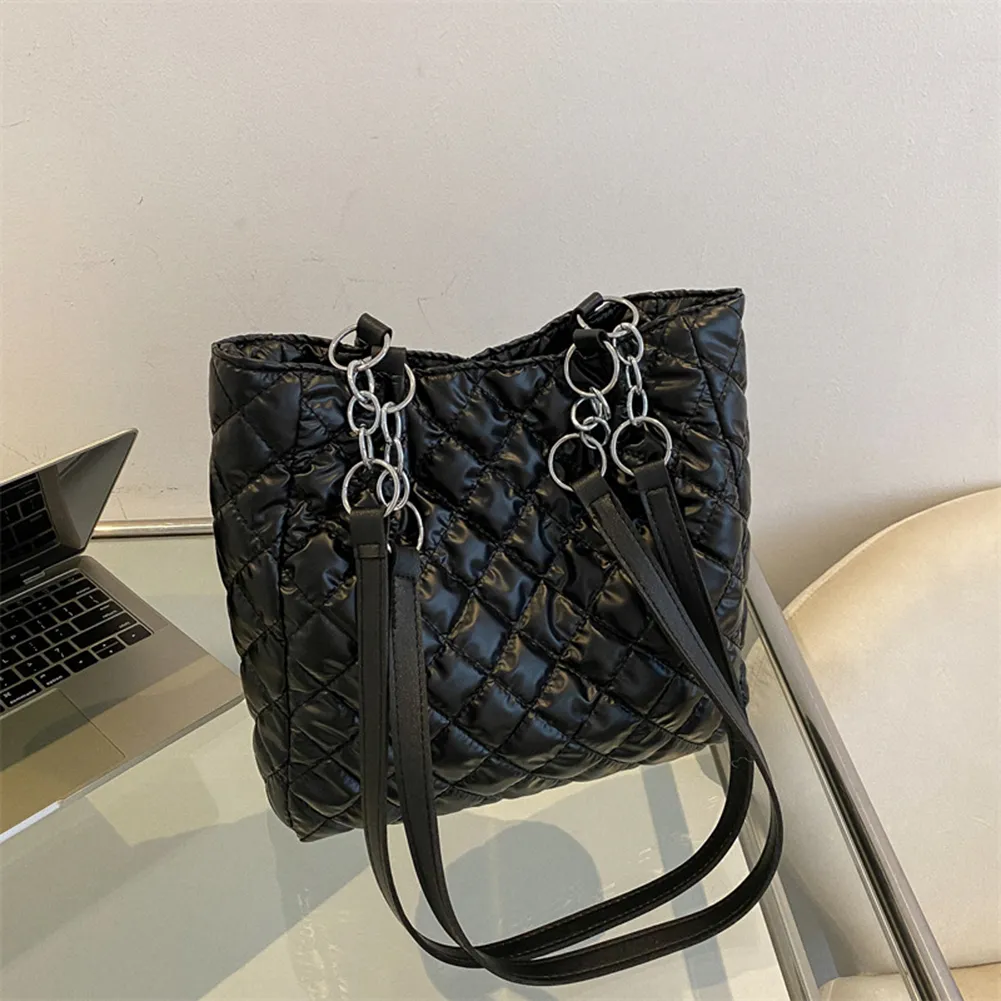 Borsa a tracolla imbottita in cotone trapuntato da donna, autunno inverno, borsa da viaggio di grande capacità_voghion.com