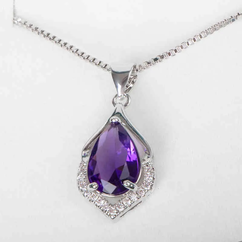 Bague Ringe Eleganter wassertropfenförmiger Aufhänger Amethist Halskette für Frauen Temperament Edelstee Zierschmuck_voghion.com