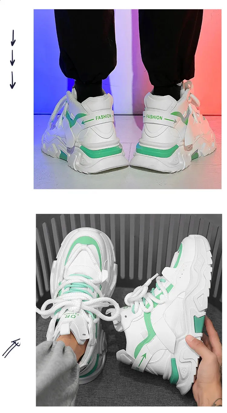 Chunky Dad Sneakers Men Breathable Lace-up Platform Running Shoes_voghion.com