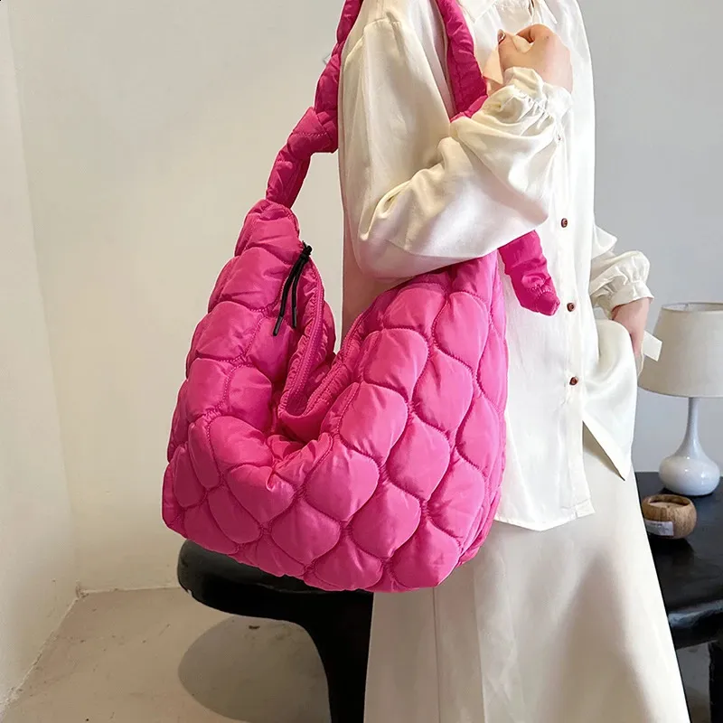 14barevná nylonová prošívaná taška s uzlovým ramenním popruhem, kabelka, velká kapacita, crossbody taška, dámské psaníčka 240823_voghion.com