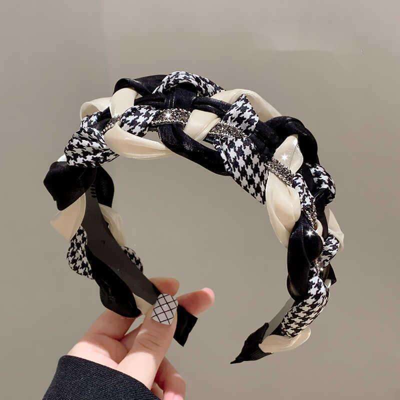 Cerchietto per capelli coreano Dongdaemun Thousand Bird Grid da donna con bordo largo, temperamento diamante acqua, grado teschio alto_voghion.com
